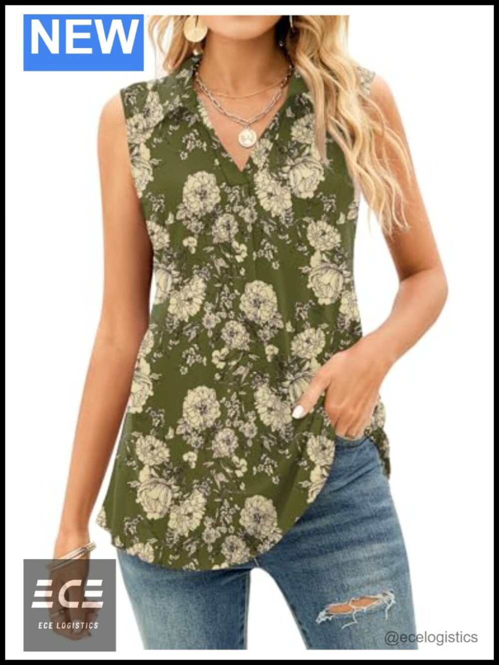 Sleeveless V Neck Tank Top Loose Fit Polo Shirt Women Summer Casual